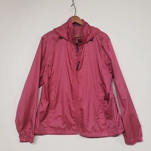 LL Bean Jacket Womens M Maroon Windbreaker Hooded Rain Coat Packaway Stowaway